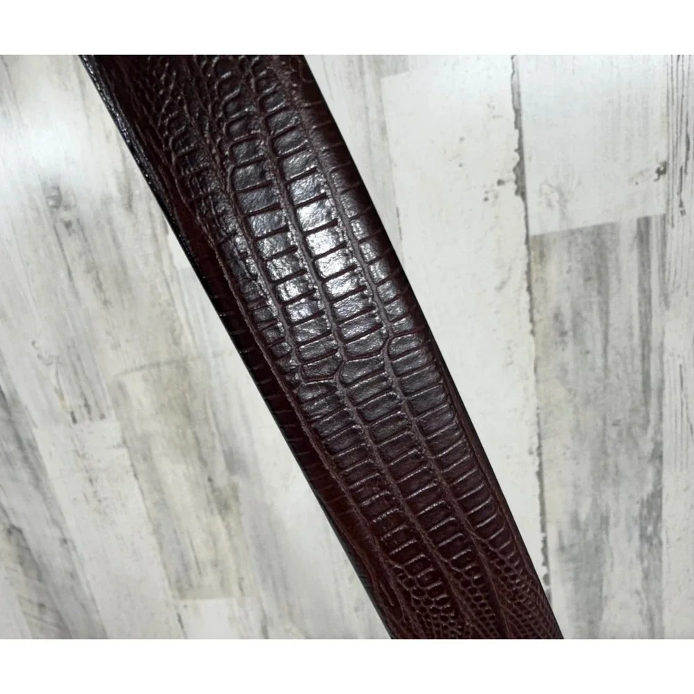Jones New York Belt 38 Brown Embossed Italian‎ Leather Gold Tone Buckle NWOT